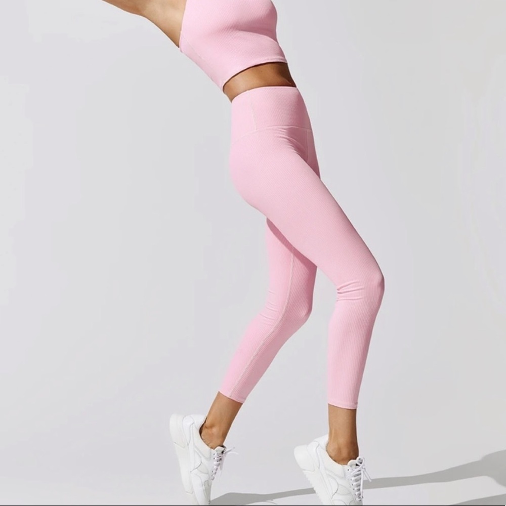 Carbon38 Pink Ribbed Regular Rise 7/8 Leggings